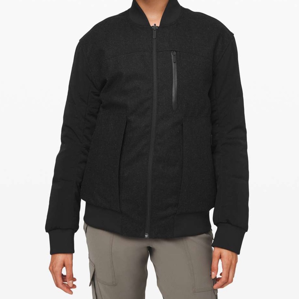 Lululemon Roam Far Wool Bomber in Black / Heathered Black - 6